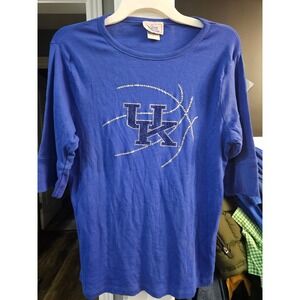 Kentucky Wildcats Womens Top Blue Rhinestone UK Basketball 3/4 Sleeve